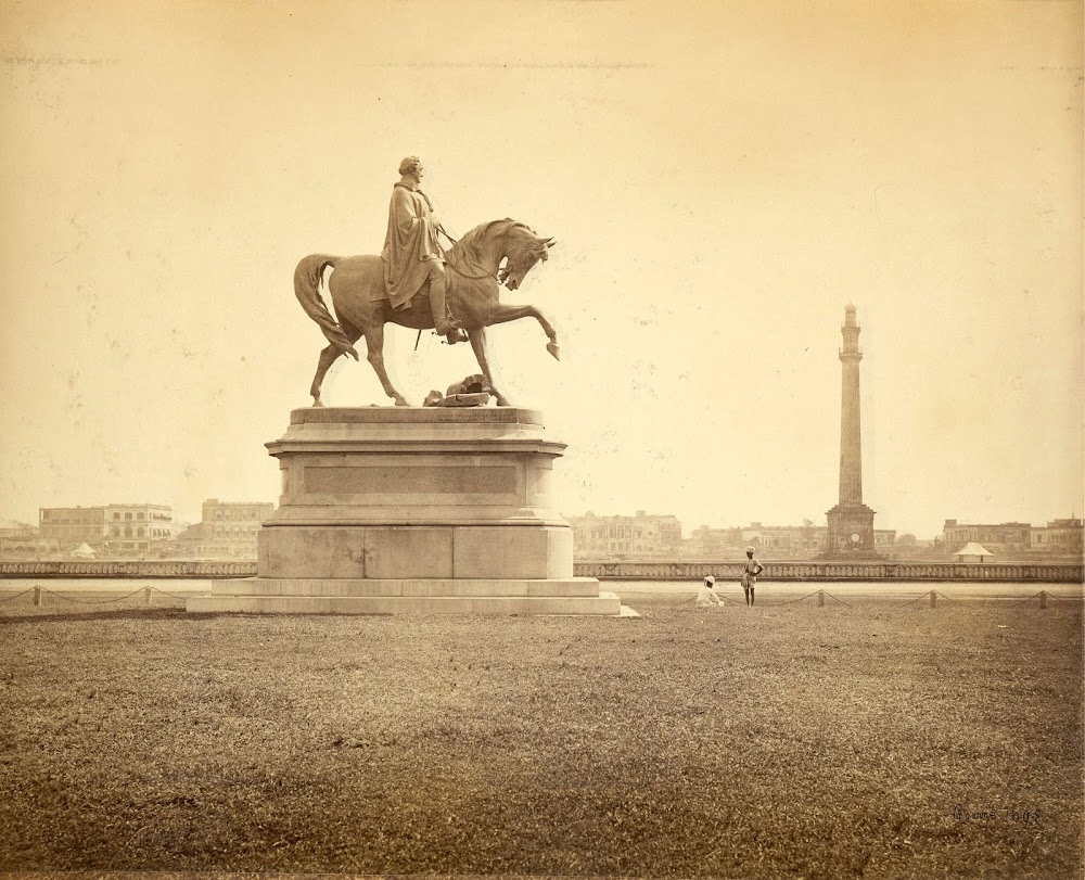 Lord Hardinge's statue & the Ochterlony Monument - Calcutta (Kolkata) 1865