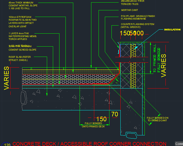 Concrete deck roof corner connection dwg cad detail