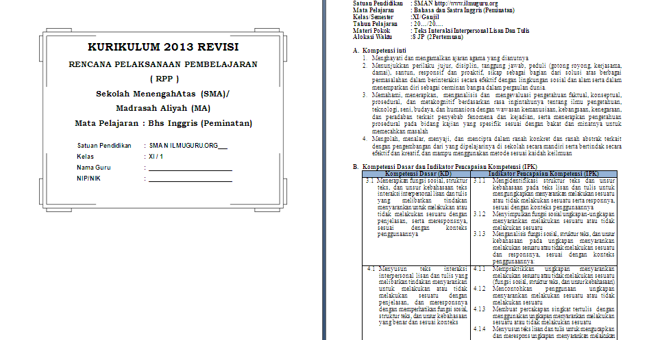 Rpp Bahasa Inggris Kelas 11 Semester 1 Daring - GURU SD SMP SMA