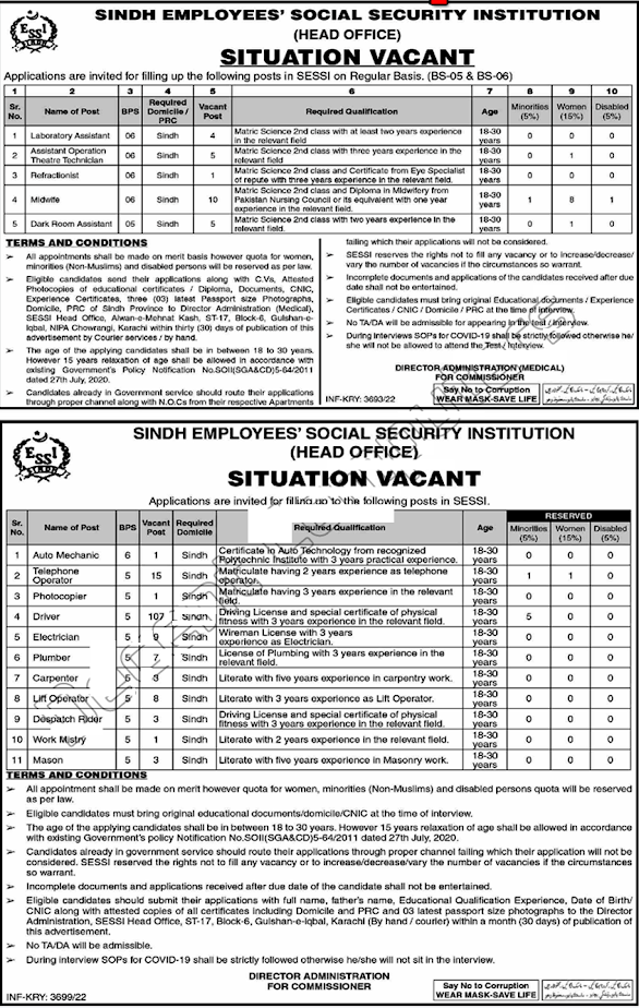 Latest Sindh Government Jobs 2022 - Sindh Employee's Social Security Institution