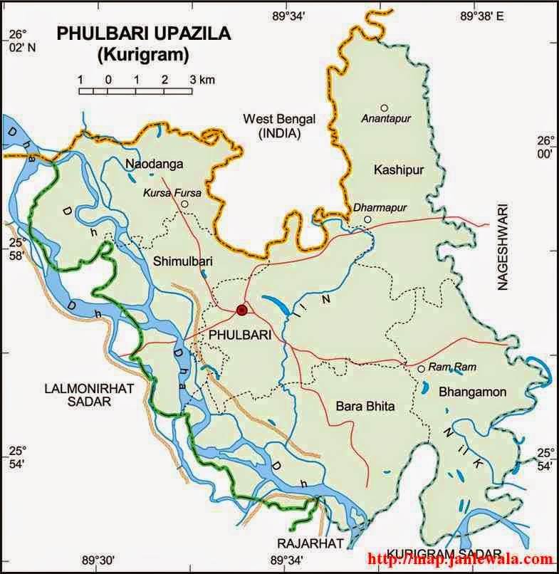 phulbari (kurigram) upazila map of bangladesh