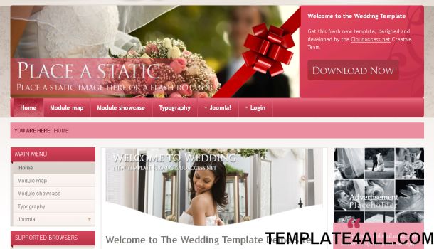Free Joomla Pink White Wedding Web 20 Theme Template One Of The Best Free