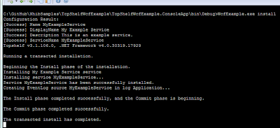 Output of the WcfExample.exe install command.