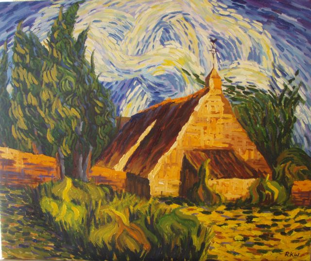 RKW Art: Farm House Van Gogh Style