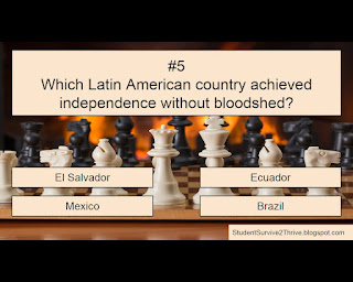 Which Latin American country achieved independence without bloodshed? Answer choices include: El Salvador, Ecuador, Mexico, Brazil