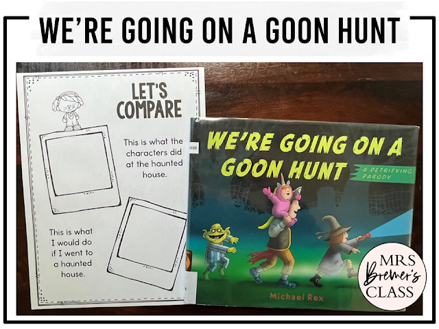 We're Going on a Goon Hunt book activities unit with printables, reading companion activities, lesson ideas, and a craft for Halloween in Kindergarten and First Grade