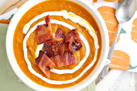 Roasted butternut squash & creamy pumpkin are blended together with warm spices & a little kick of heat in this perfect for fall Chipotle Butternut Squash & Pumpkin Soup.