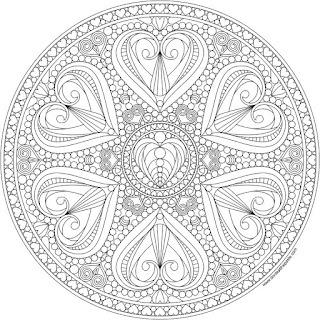 Hearts mandala to print and color- available in jpg and transparent PNG format