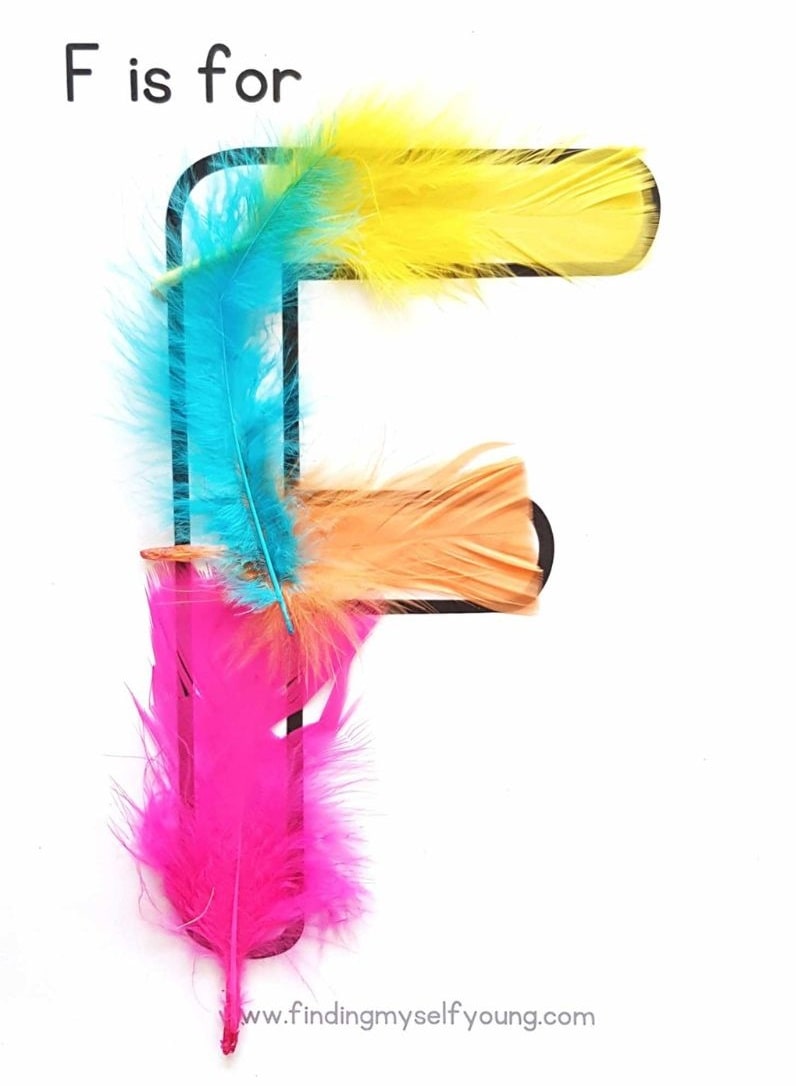 Sensory letter F all feathers glued on.