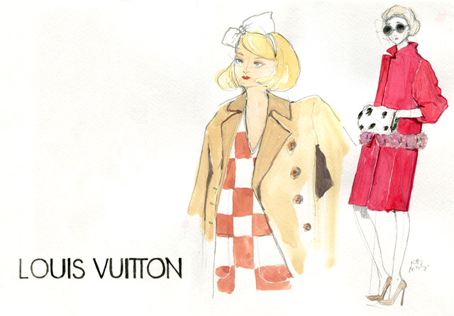 illustration streetstyle sketch / louis vuitton and red coat ermine girl