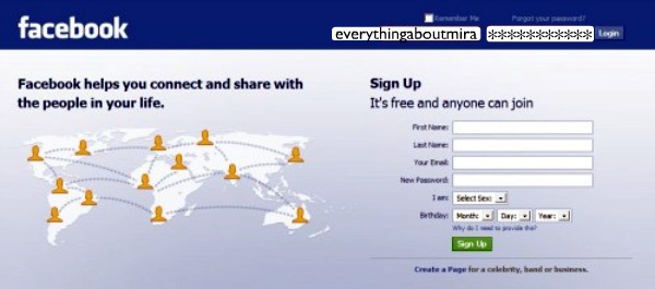 facebook login page. I will miss this if Facebook