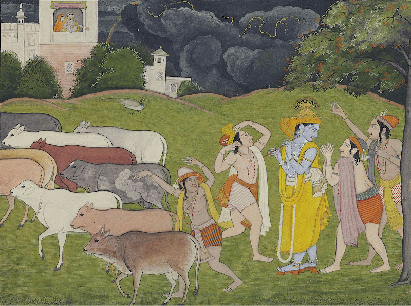 Krishna and the Call of the Flute - Kangra Painting, c1790