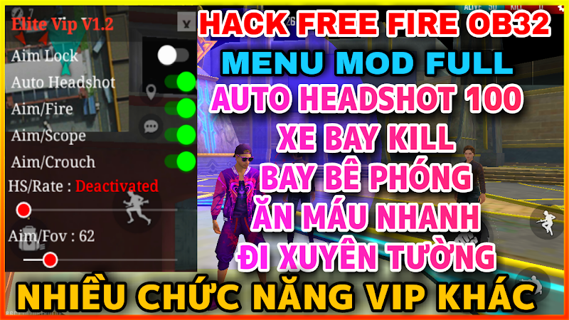 MENU FREE FIRE OB33 - MENU MOD ẨN VIP AUTO HEADSHOT 100%, BAY KILL, XE BAY KILL, XÓA ACC KHÁCH