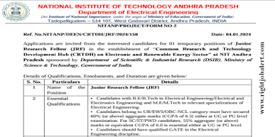 Junior Research Fellow - Electrical Engineering or Electrical and Electronics Engineering Jobs