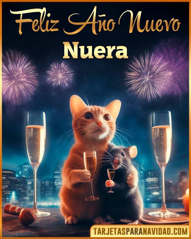 Tarjeta De Feliz Año Nuevo De Gato Y Raton Para Nuera