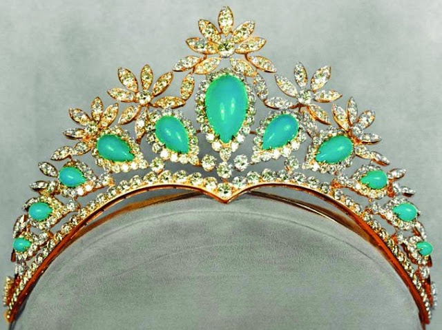 turquoise diamond tiara iran empress farah diba pahlavi van cleef and arpels