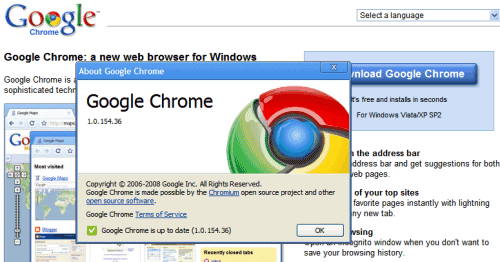 google chrome beta. Google Chrome 1.0 Released