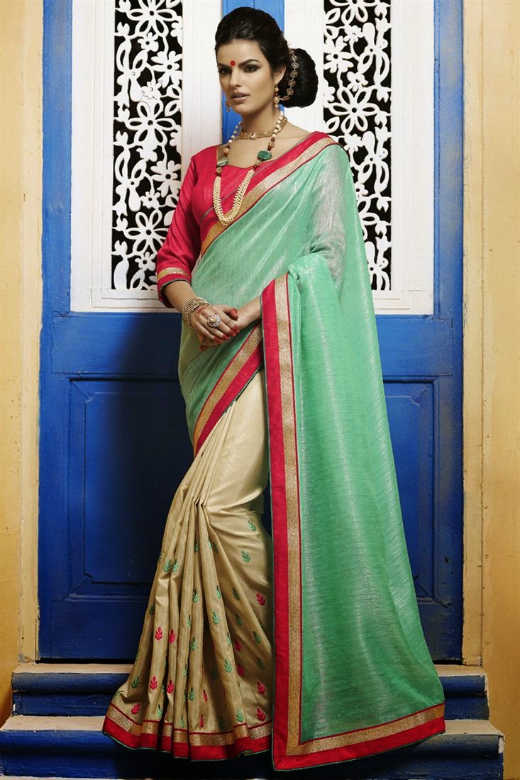 Lovely Green & Beige Bhagalpuri Silk Saree