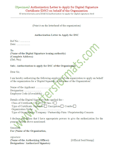 authorization letter format for digital signature