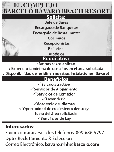 #Empleo Barceló Bávaro Beach Resort tiene 7 #Vacantes Envia tu CV o Llama