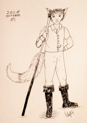 Drawing of a fox person holding a cue stick