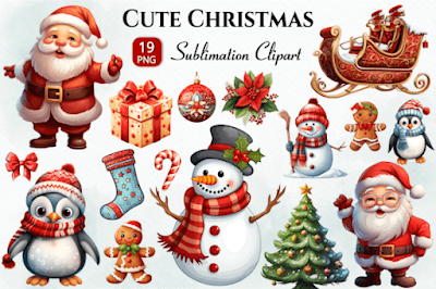 Cute Christmas Clipart Bundle PNG
