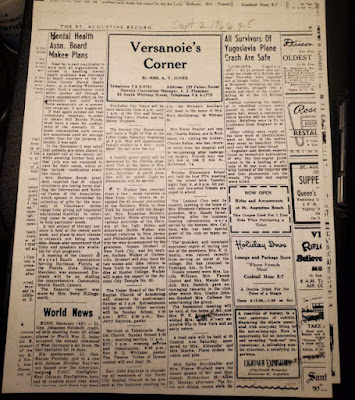 Versanoie's Corner by Artemesia Holloway Jones in the St. Augustine Record