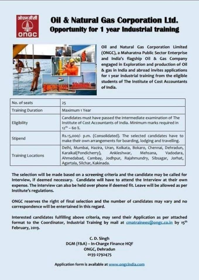 Industrial Training in ONGC for CMA Intermediate Students