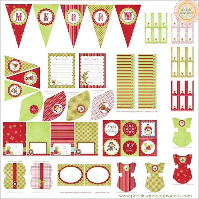 Sweet Penguin, Rudolph and Snowman Free Printable Kit.