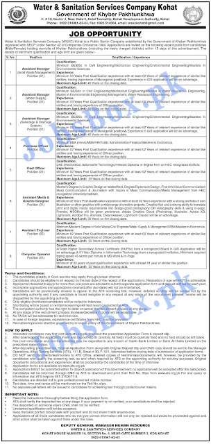 Latest Jobs Opportunities Water and Sanitation Services Company WSSC Kohat-May-2022