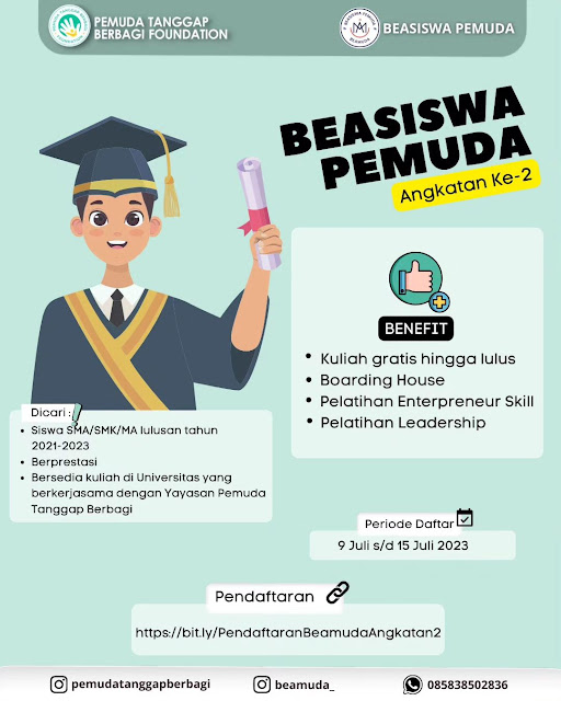 Pendaftaran Beasiswa Pemuda Angkatan ke 2 2023 Untuk Siswa SMA/SMK/MA