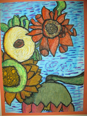 Children's Art, Van Gogh study, elementary, still life, flowers