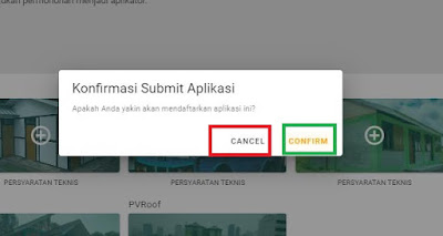 Tampilan konfirmasi submit aplikasi