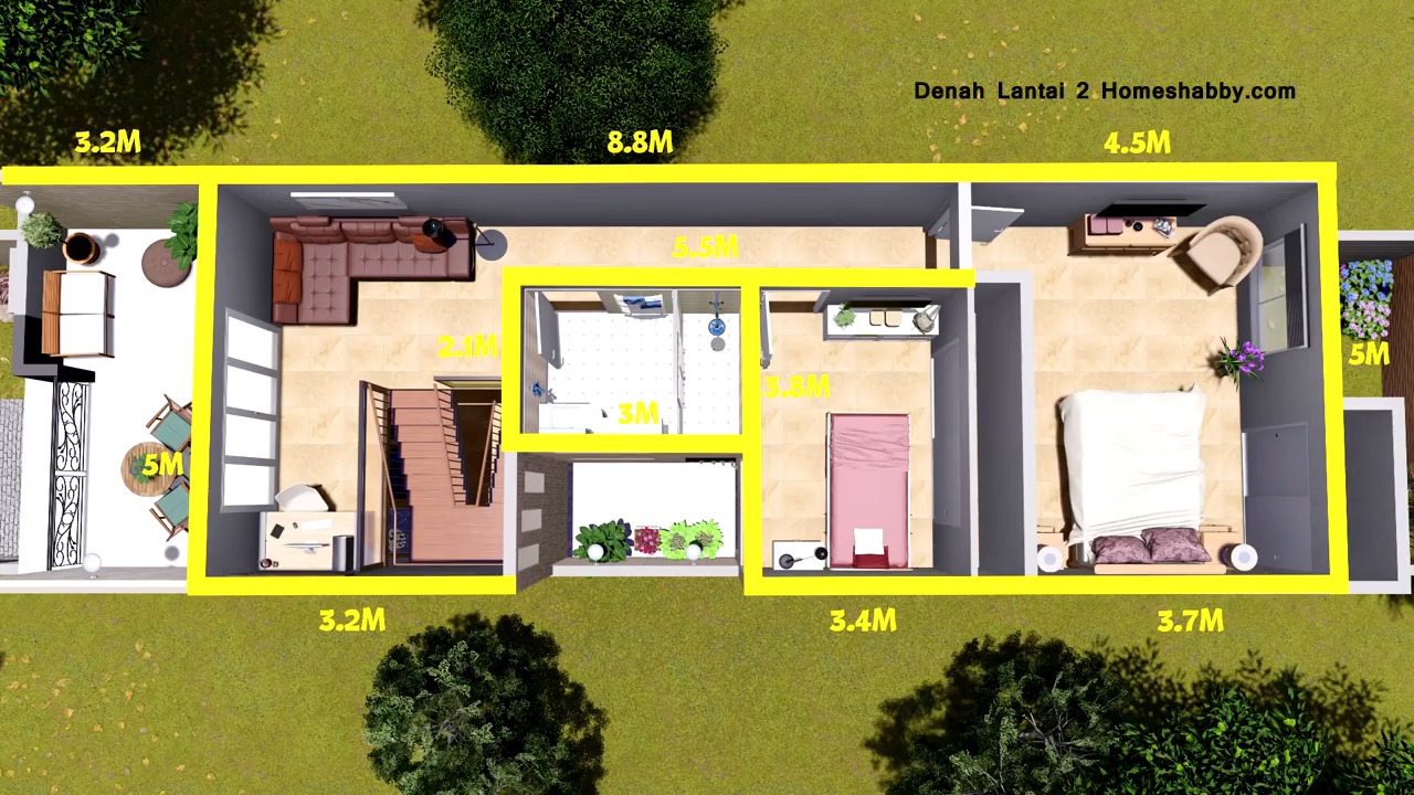 Desain Dan Denah Rumah Mungil 2 Lantai Ukuran 5 X 25 M Dengan Konsep Simple Tapi Mempesona Dan Hemat Biaya Homeshabbycom Design Home Plans