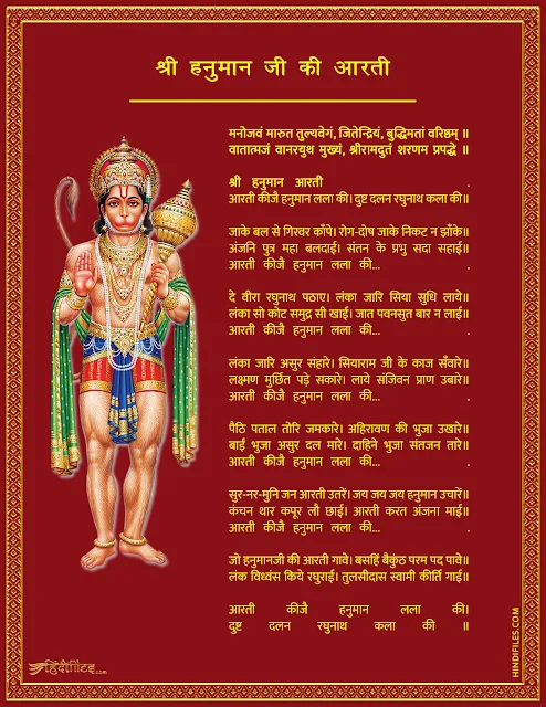 HD Image of Shree Hanuman Ji Ki Aarti with Lyrics in Hindi