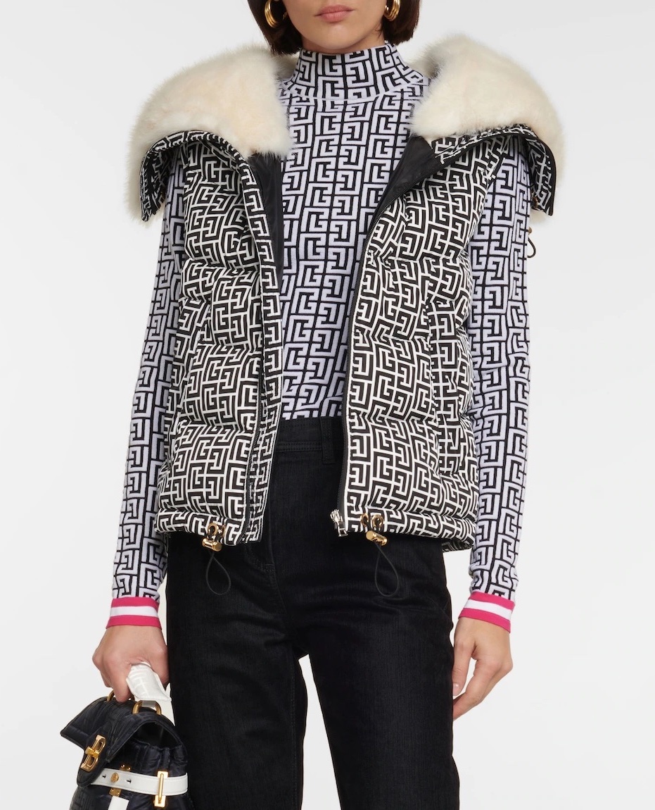 BALMAIN Monogram faux fur-trimmed vest