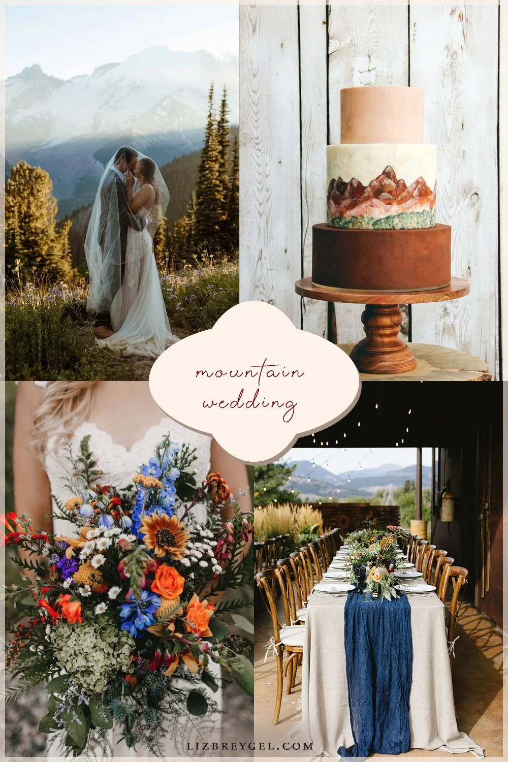 collage with elements and decorations for mountaing wedding ceremony