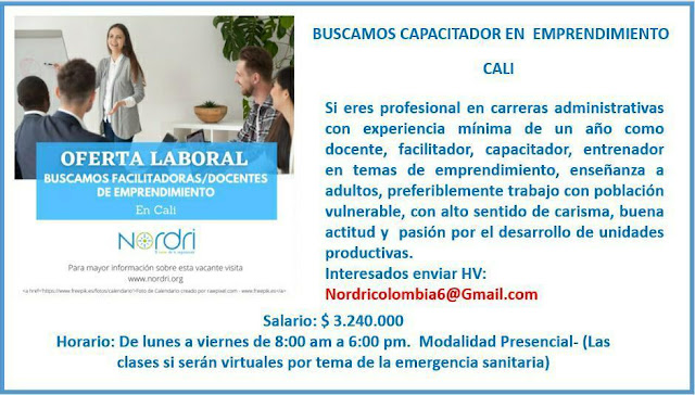 Empleo en Cali Hoy como Facilitador / Docente