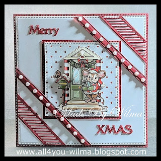Kerst, Christmas, Merry XMAS, Muis, Mouse, Vogel, Bird, Parels, Pearls, Rood, Red, Wit, White, Stroken, Stripes, Papicolor, Crealies, All4You, ALL4YOU