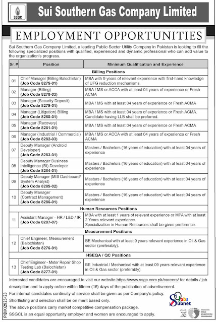 Employment Opportunity At Sui Southern Gas Company 2024