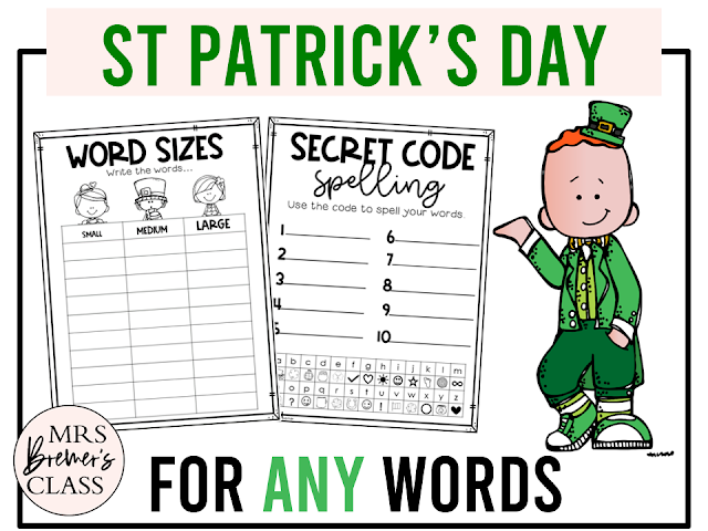 St Patricks Day themed spelling practice word work activities for ANY words in Kindergarten, First Grade, Second Grade, and Third Grade