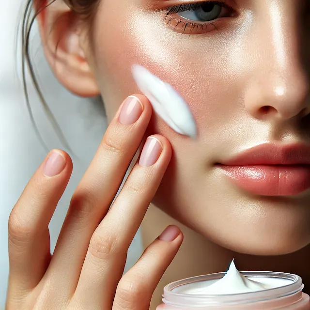 A person applying the cream for glowing skin.