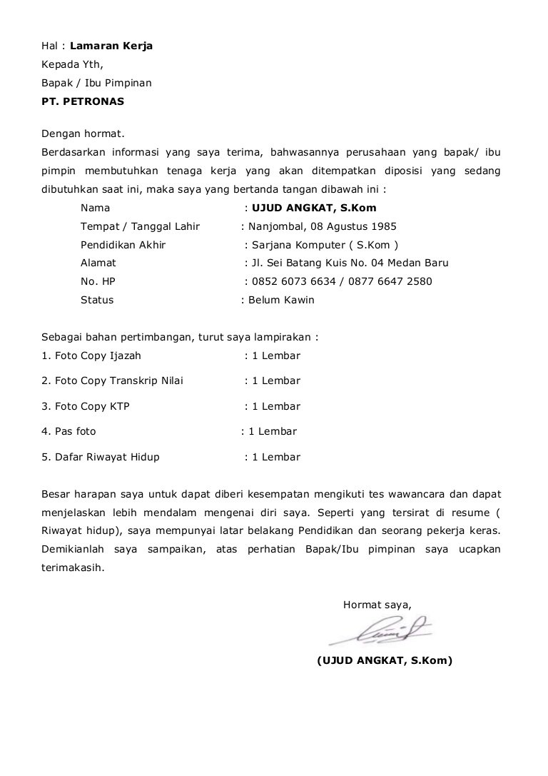 7 Surat Lamaran Kerja di PT - ben jobs