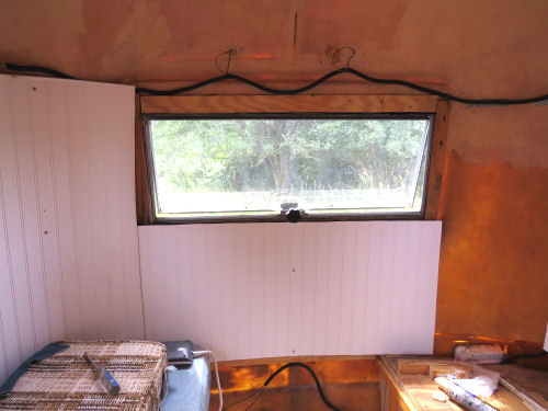 interior back wall of a fiberglass trailer