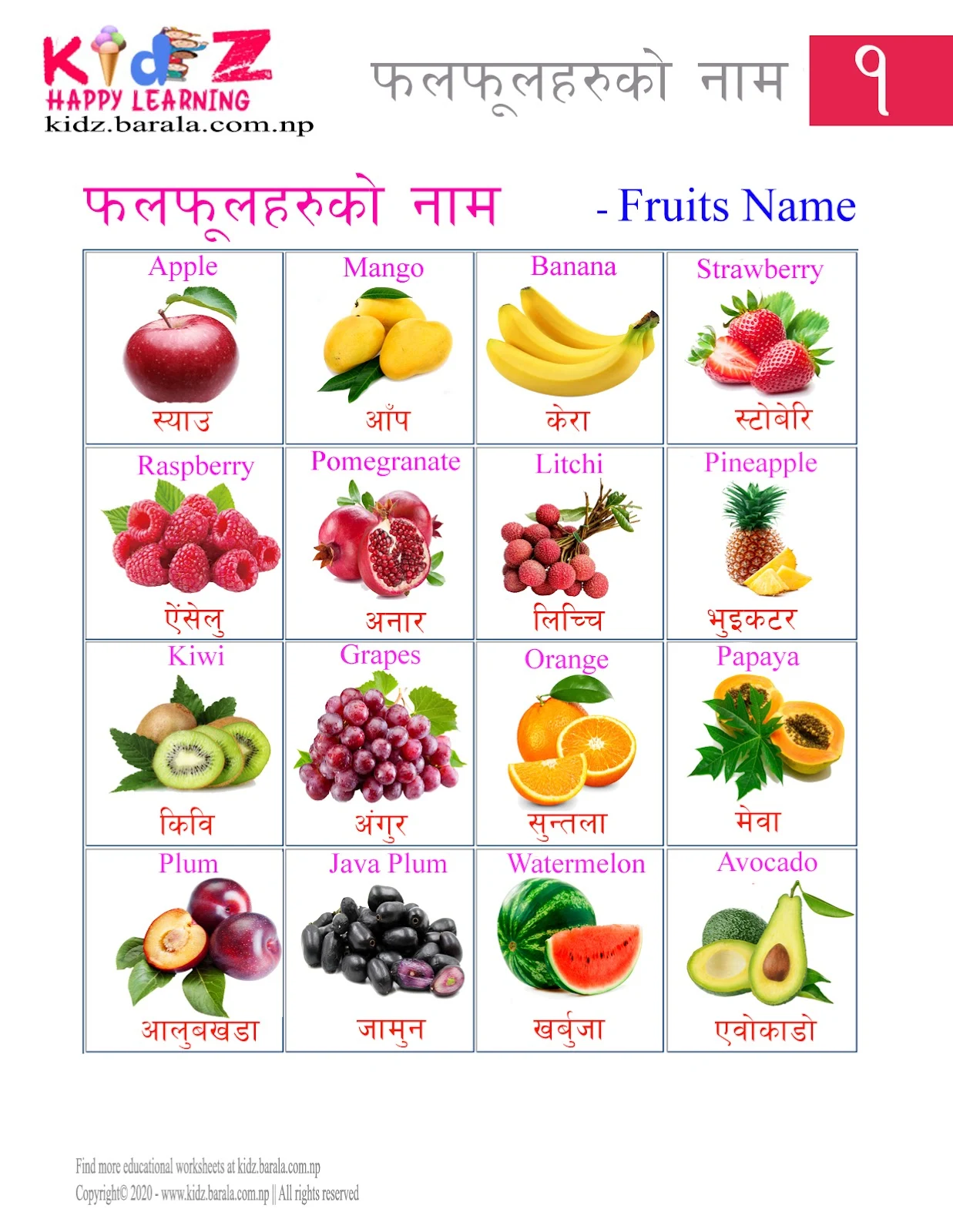 Fruits Name in Nepali and English फलफूलहरूको नाम