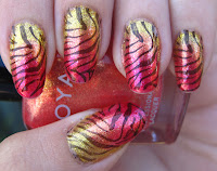 Pink, orange, and yellow gradient with zebra stripes