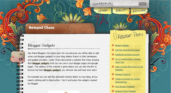 Notepad Chaos Blogger-Blogspot Templates
