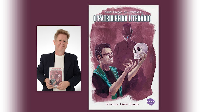 Autor Vinícius Lima Costa e capa do livro "O patrulheiro literário"".