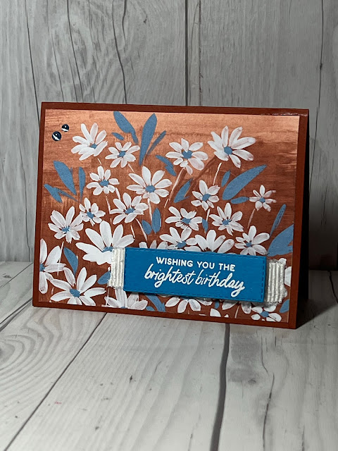 Floral greeting card using Copper Clay Cardstock and Stampin' Up! Fresh As a Daisy Designer Series Paper