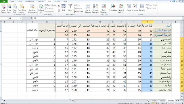 شرح - طريقة- خطوات - وضع دائرة حمراء  - حول درجات الطالب الراسب- فى الاكسل- excel